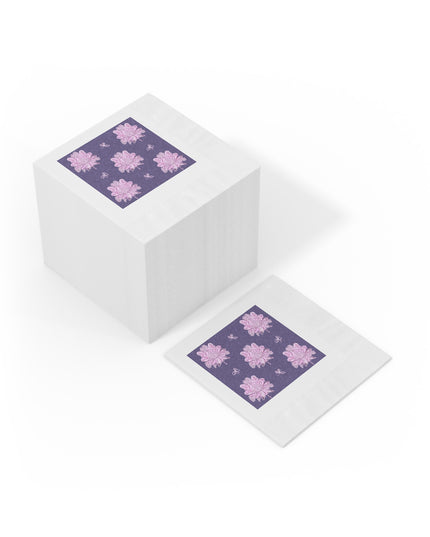 Magenta Floral Butterflies White Coined Napkins, 4.8" x 4.8"