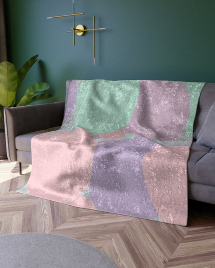 Pastel Peach and Soft Green Patches 50" x 60" Crushed Velvet Blanket