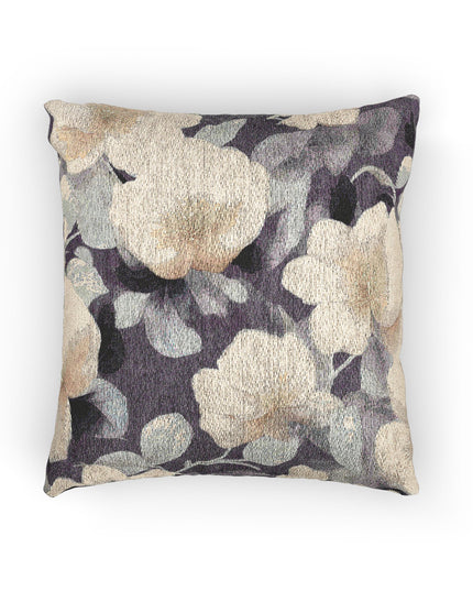 Tan White Florals Woven Pillow, 17" x 18"