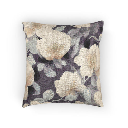 Tan White Florals Woven Pillow, 17" x 18"