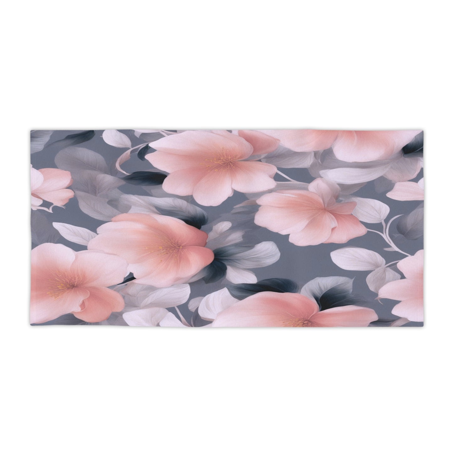 Peach and Blue Gray Floral Bunch Beach Towel, 30" x 60"