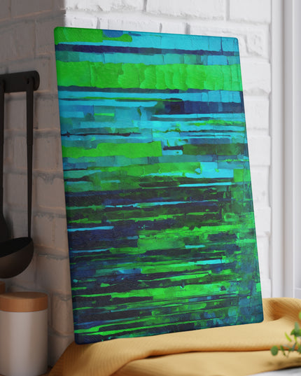 Striped Blue Green 11" x 15" Glass Cutting Board