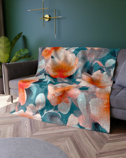 Orange Blossom Floral Bunch Crushed Velvet Blanket, 50" x 60"