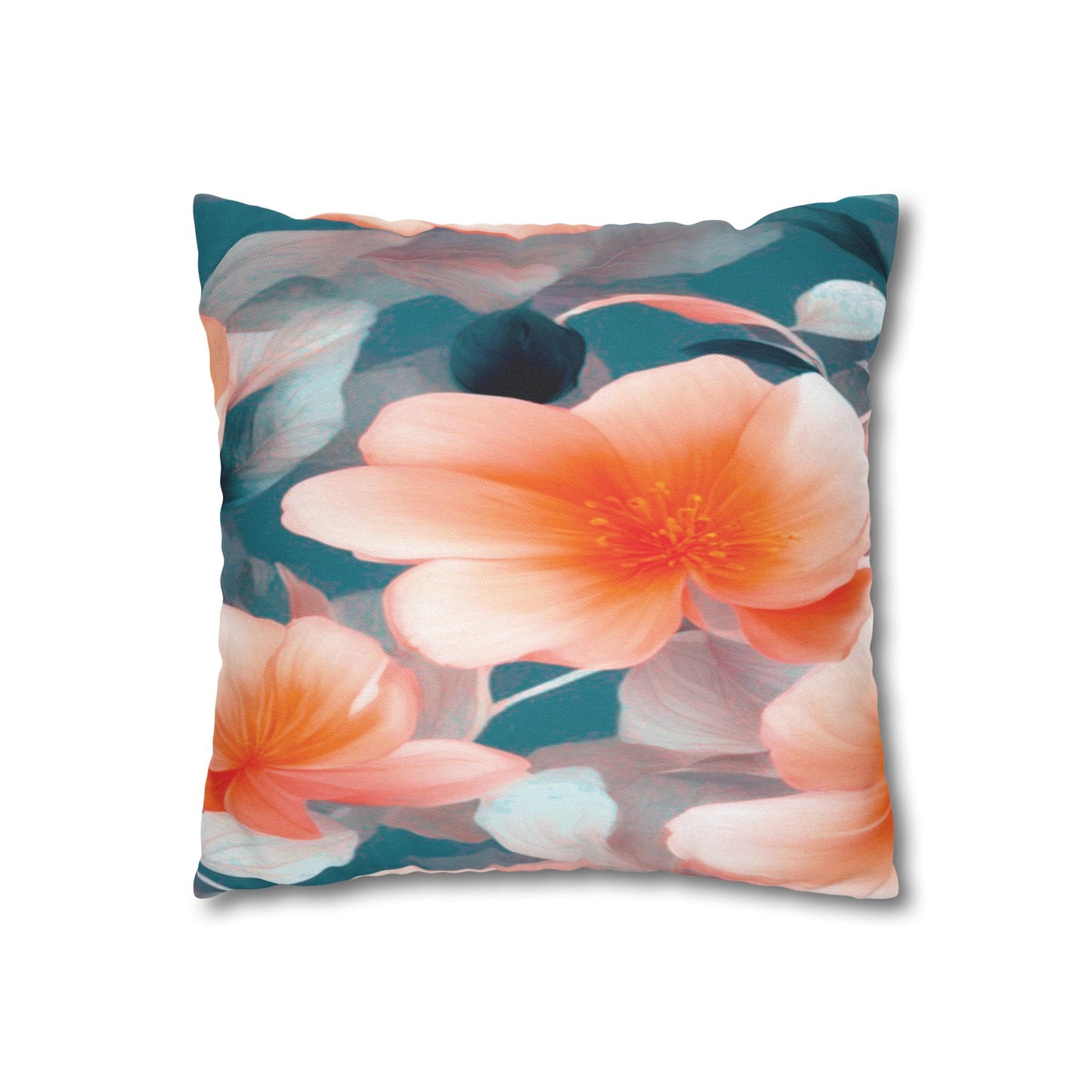 Orange Blossom Floral Bunch Spun Polyester Square Pillowcase, 14" x 14"