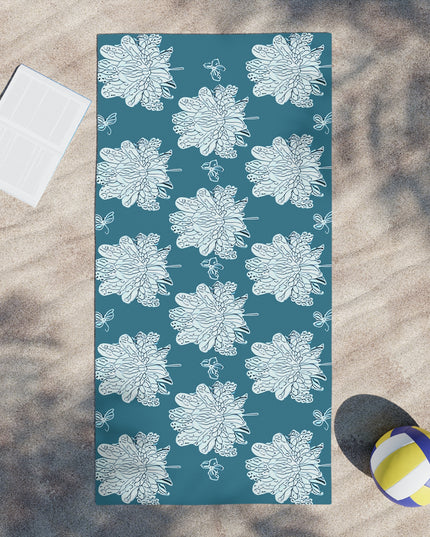 Tif Green White Floral Butterflies Beach Towel, 30" x 60"