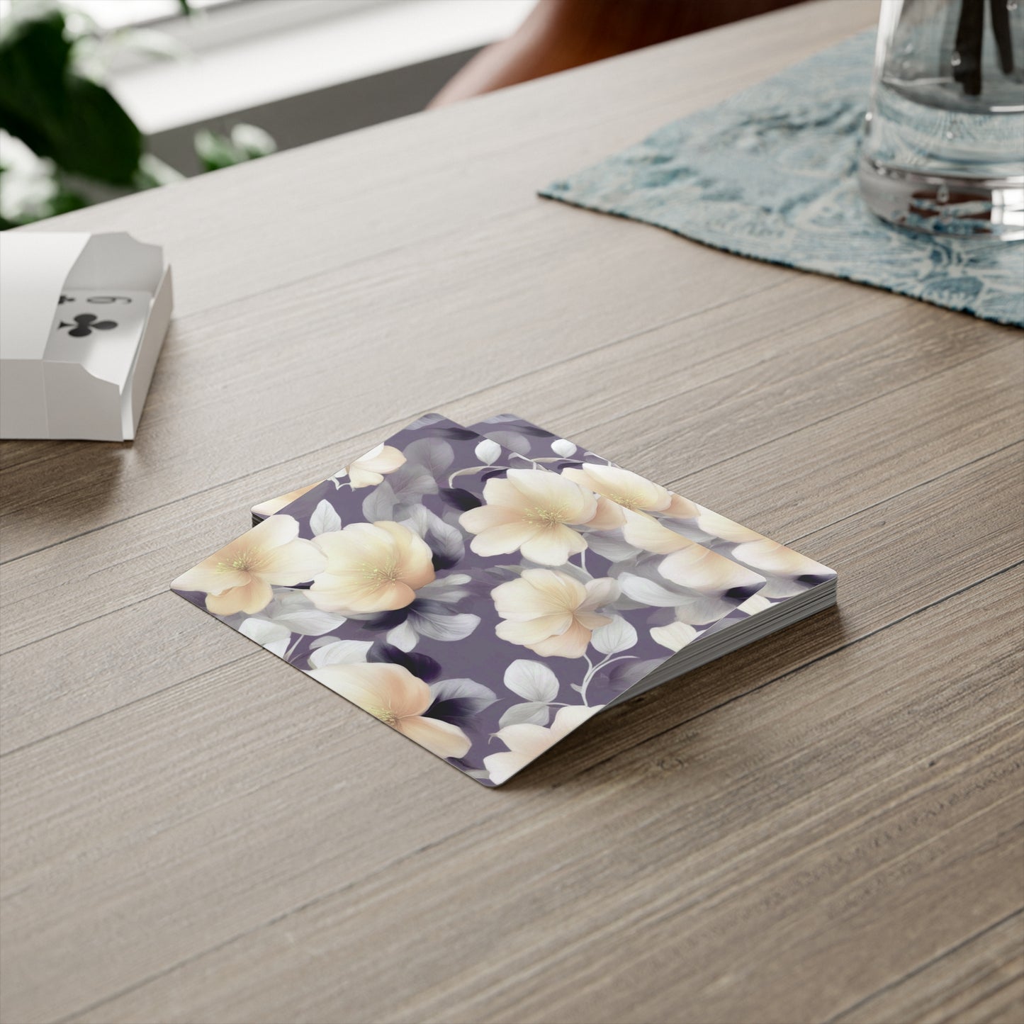 White Blush Floral Bunch Poker Cards