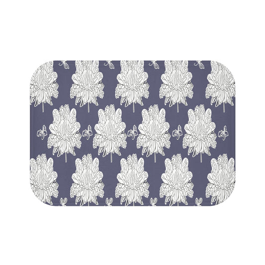 White Floral Butterflies 24" x 17" Bath Mat