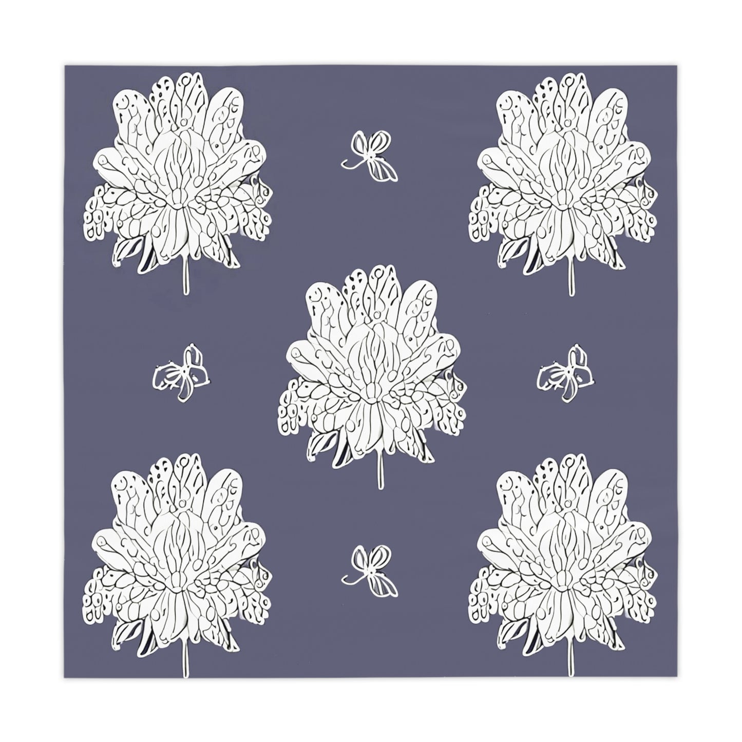 White Floral Butterflies Tablecloth, 55" x 55"