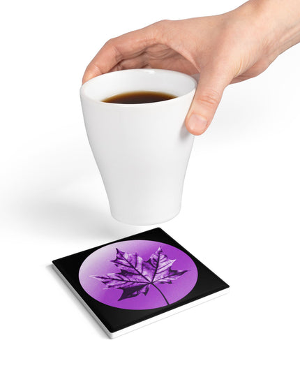 Purple Maple Leaf 4" x 4" Square Ceramic Coaster