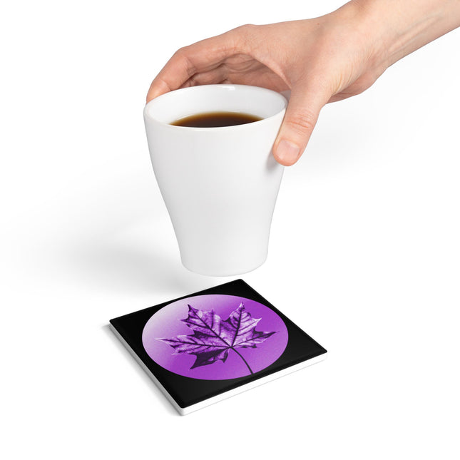 Purple Maple Leaf 4" x 4" Square Ceramic Coaster