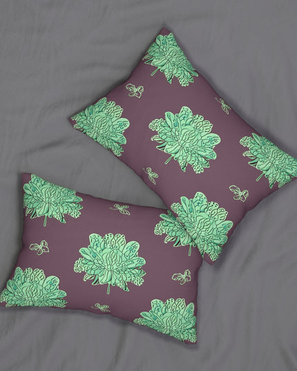 Mint Green Floral Butterflies Spun Polyester Lumbar Pillow, 20" x 14"
