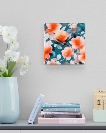 Orange Blossom Floral Bunch Acrylic Wall Clock, Round or Square, 10.75" x 10.75"