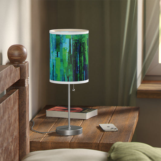 Striped Blue Green Table Lamp on a White or Silver Stand, US|CA plug