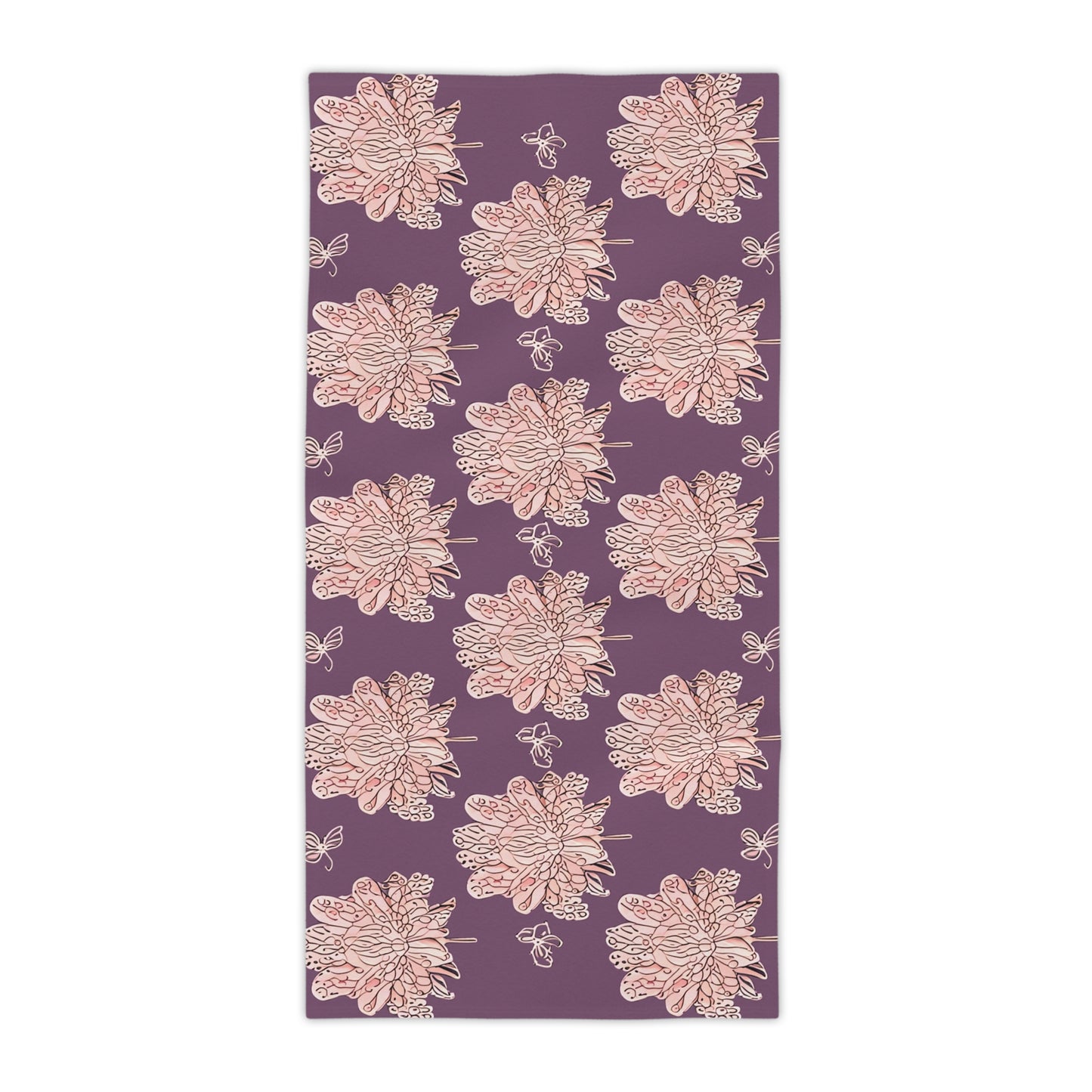 Pink Floral Butterflies Beach Towel, 30" x 60"