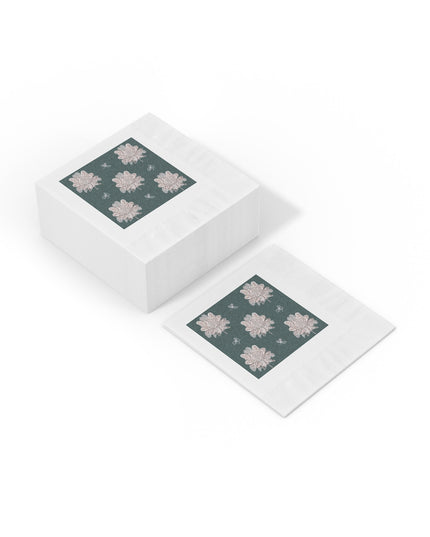Soft White Floral Butterflies White Coined Napkins, 4.8" x 4.8"