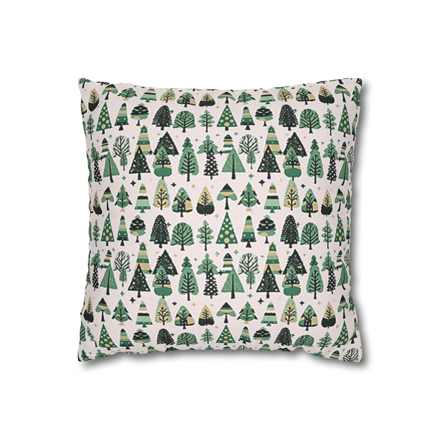 Mini Vintage Green Trees Spun Polyester Square Pillowcase, 14" x 14"