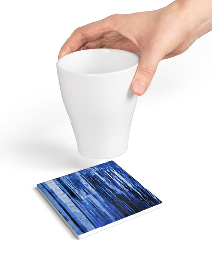 Striped Deep Blue 4" x 4" Square Ceramic Coaster
