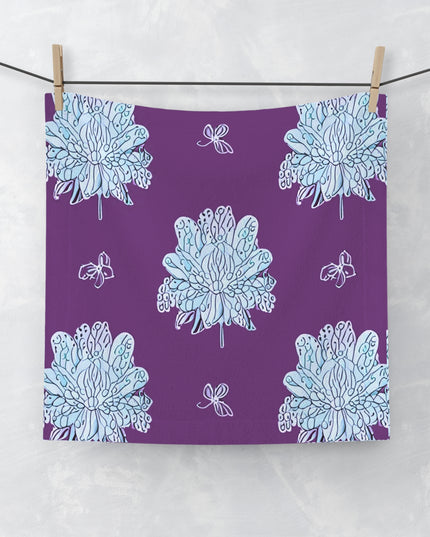 Blue Floral Butterflies Face Towel, 13" x 13"
