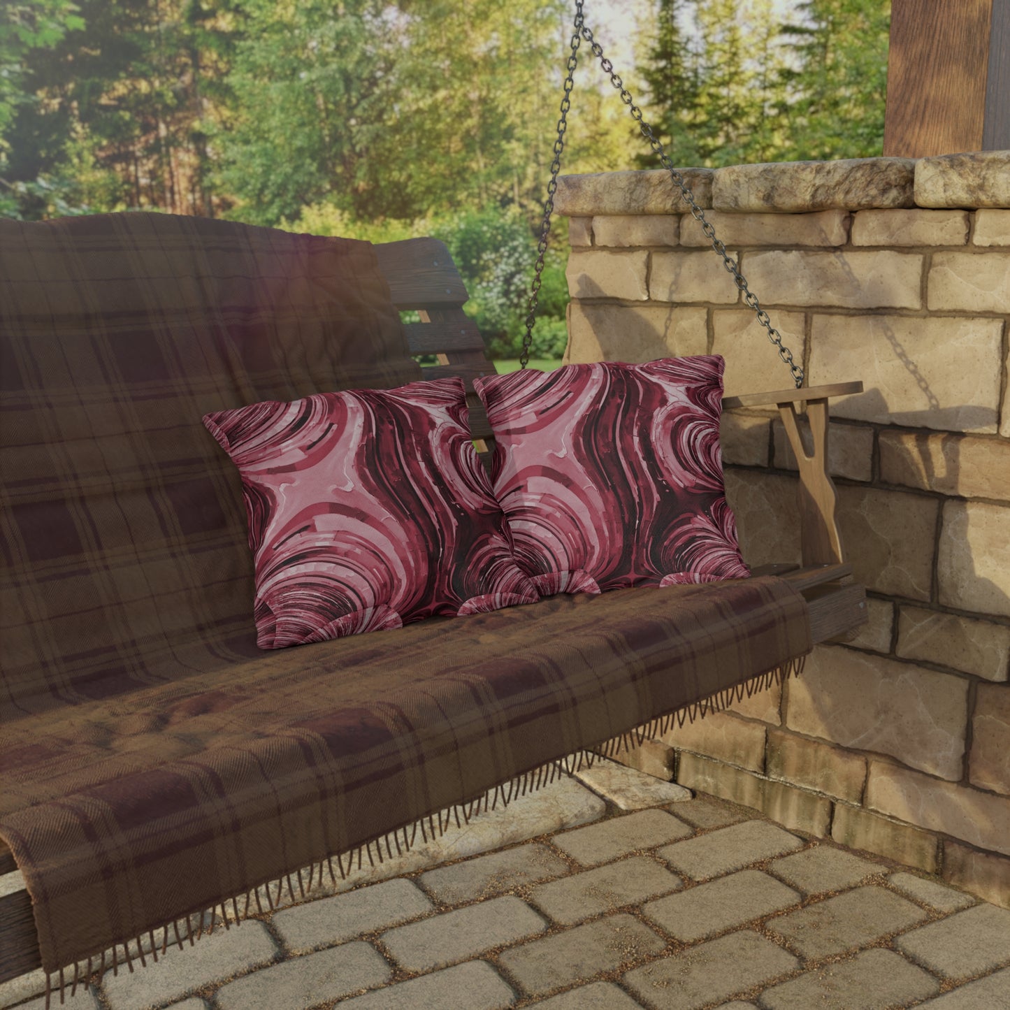 Uzi Spiral Ruby Outdoor Pillow, 16" x 16"