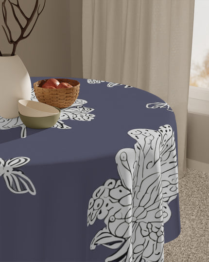 White Floral Butterflies Tablecloth, 55" x 55"