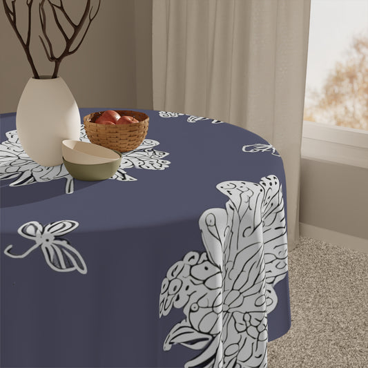 White Floral Butterflies Tablecloth, 55" x 55"