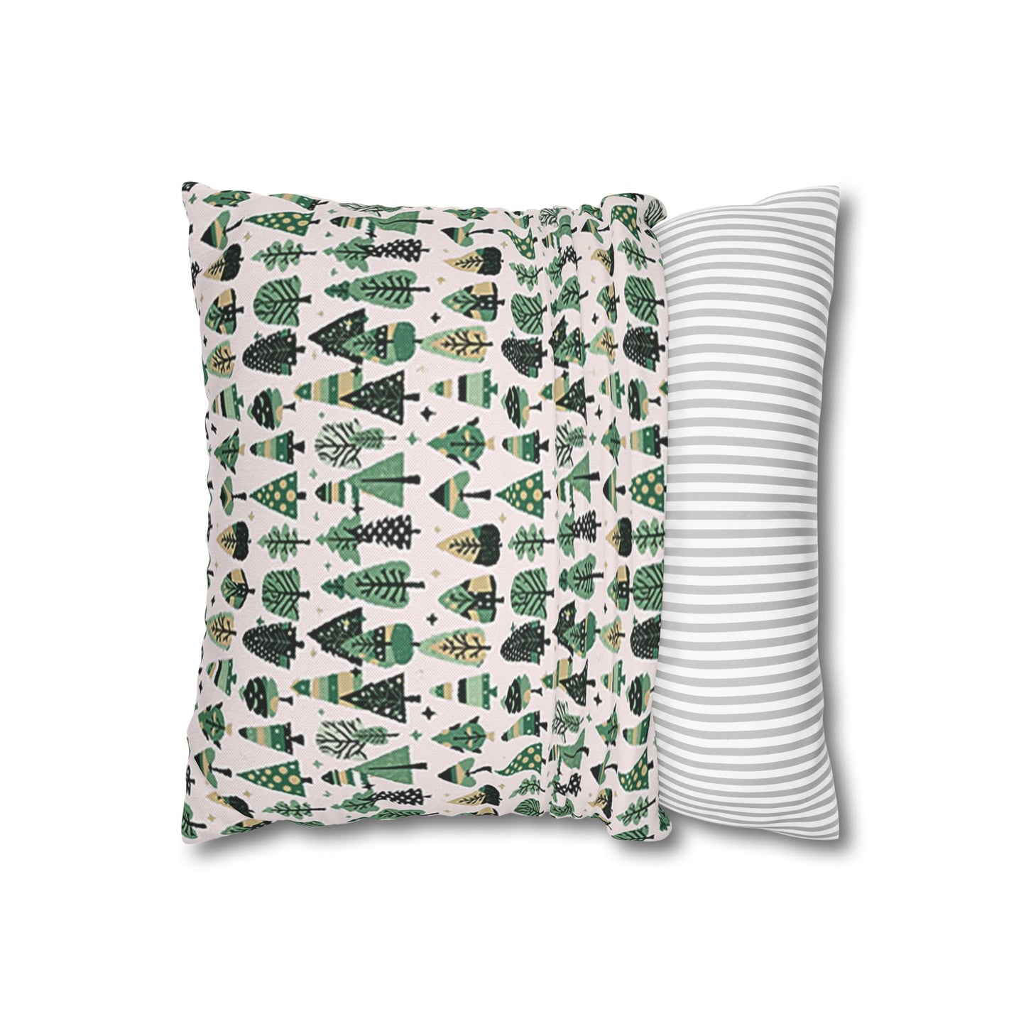 Mini Vintage Green Trees Spun Polyester Square Pillowcase, 14" x 14"