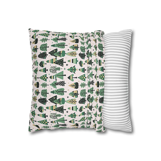 Mini Vintage Green Trees Spun Polyester Square Pillowcase, 14" x 14"
