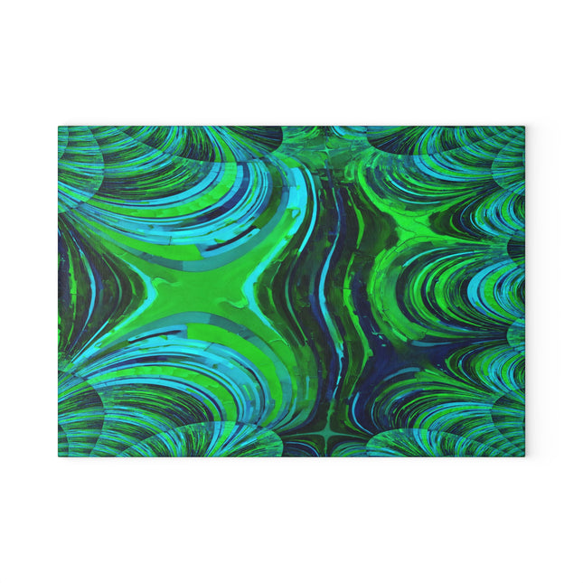 Uzi Spiral Blue Green 8" x 11" Glass Cutting Board