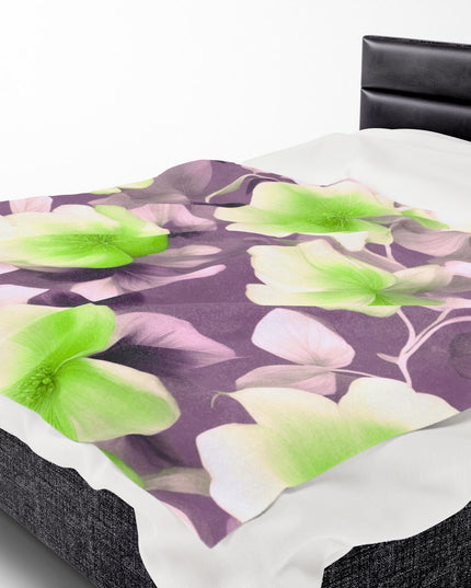 Lime Lavender Floral Bunch Velveteen Plush Blanket, 60" x 80"