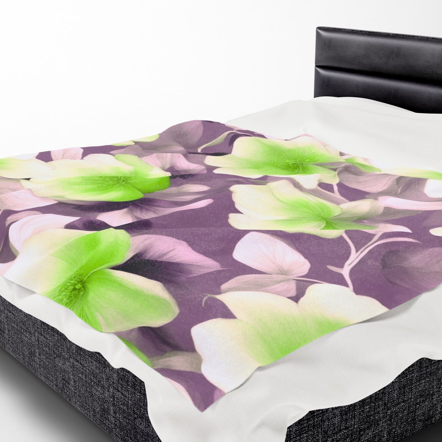 Lime Lavender Floral Bunch Velveteen Plush Blanket, 60" x 80"