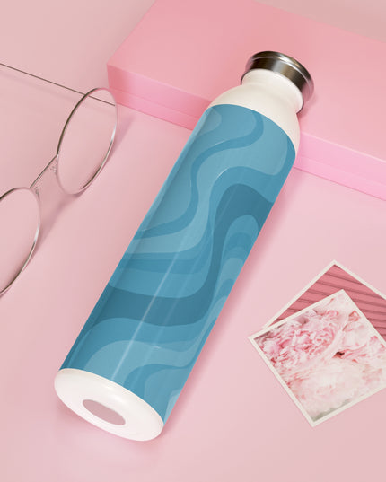 Sky Blue Wavey Slim Water Bottle, 20 oz White