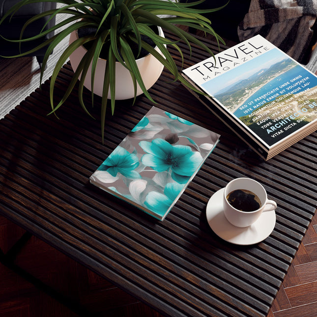 Tif Green Gray Floral Bunch Hard Backed Journal with 128 blank pages, 5.2" x 7.4"