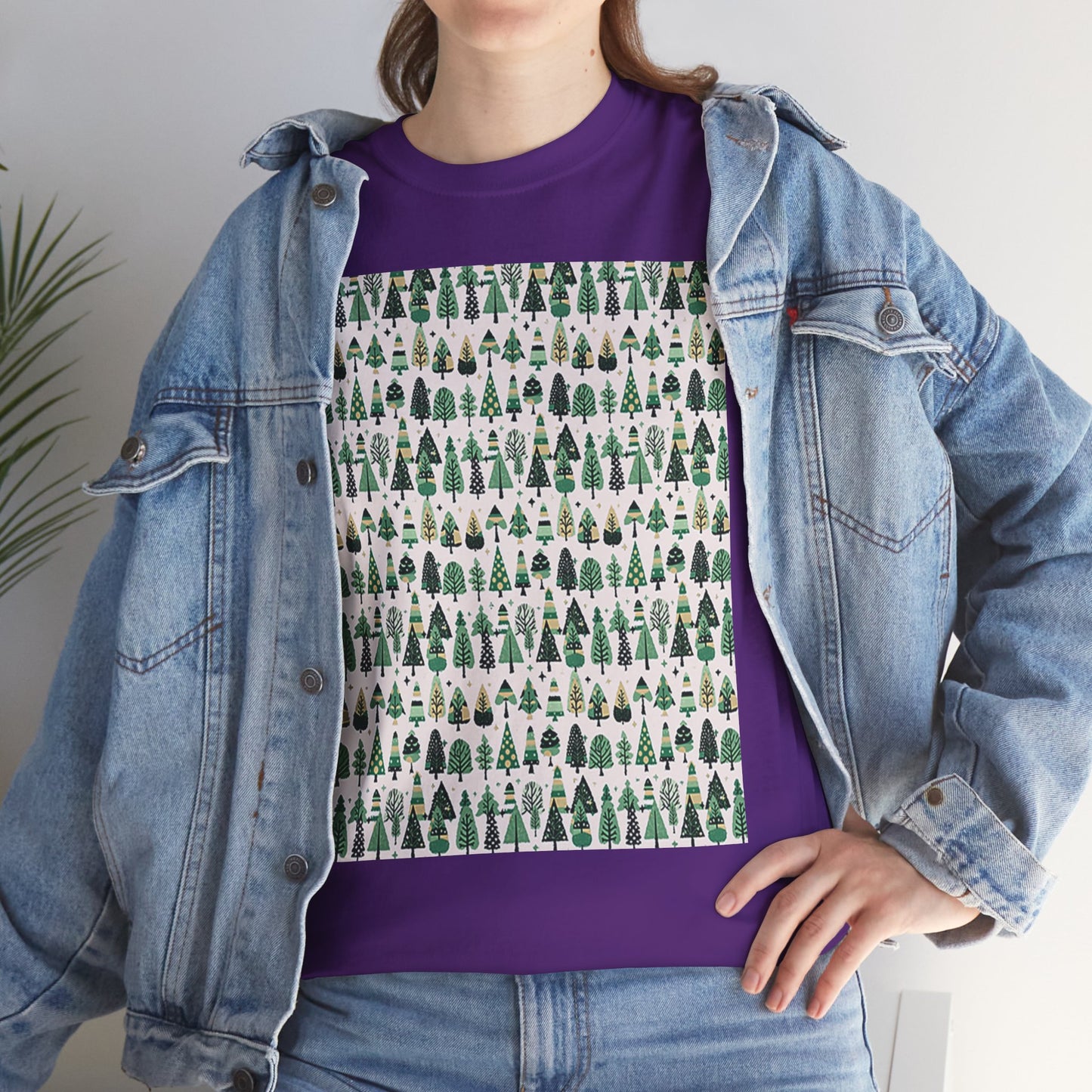 Mini Vintage Green Trees Unisex Heavy Cotton Tee, Small