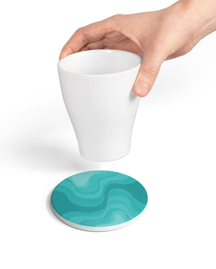 Tif Green Wavey 4" x 4" Round Ceramic Coaster