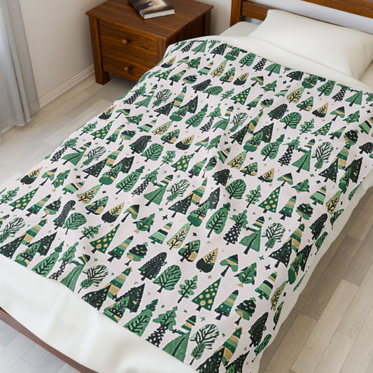 Mini Vintage Green Trees Velveteen Plush Blanket, 50" x 60"