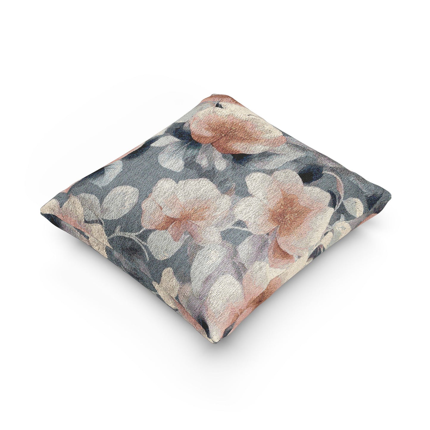 Red White Florals Woven Pillow, 17" x 18"