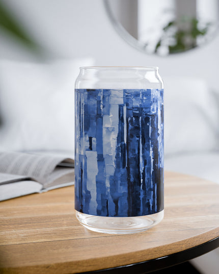 Striped Deep Blue Sipper Glass, 16oz