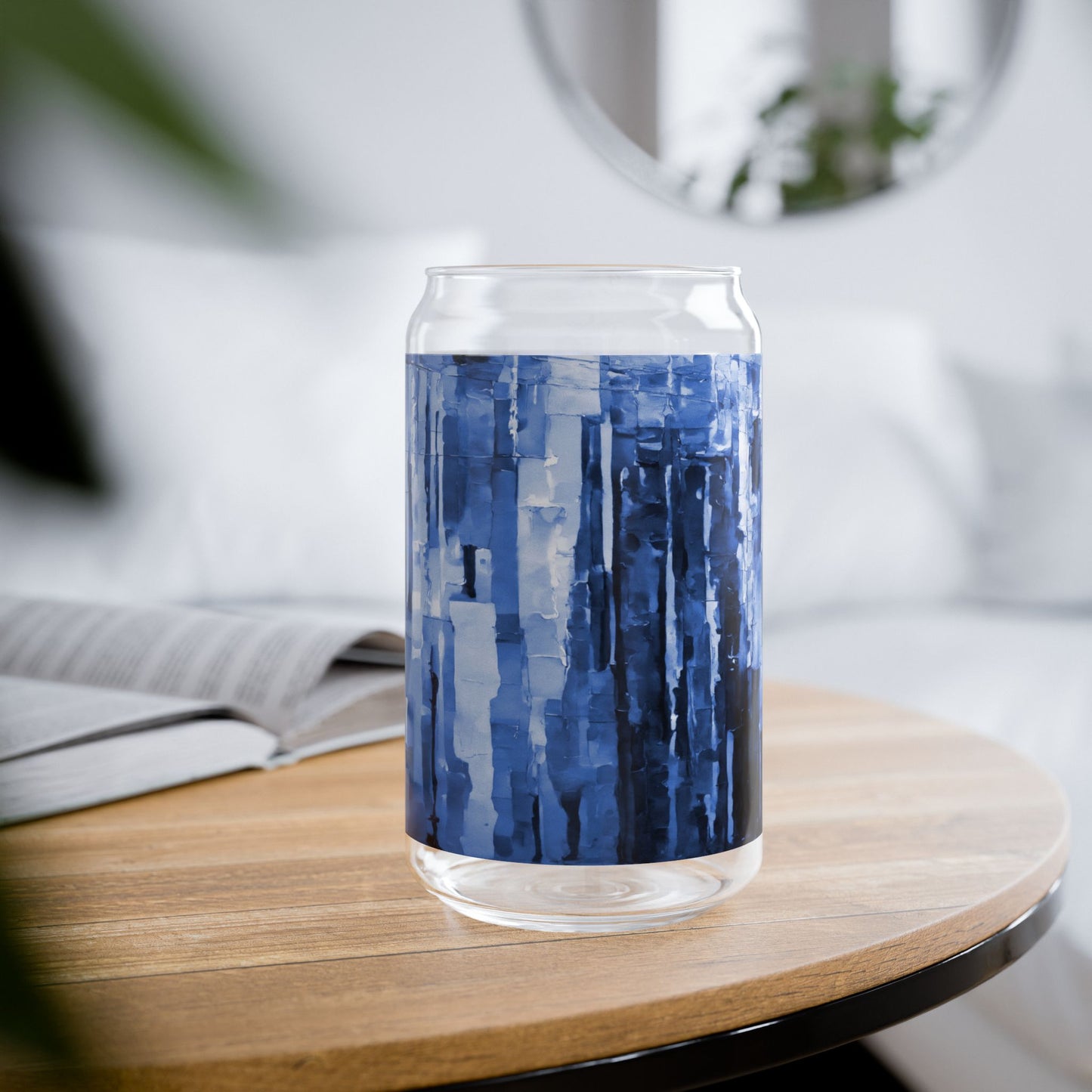 Striped Deep Blue Sipper Glass, 16oz