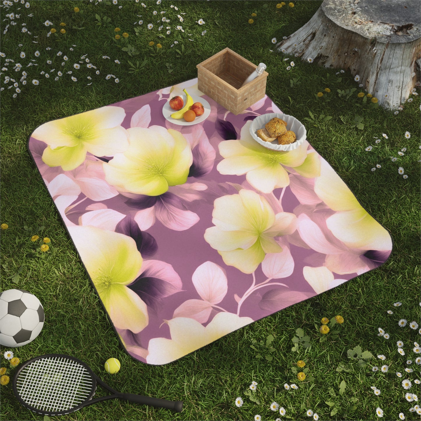Lemon Blossom Floral Bunch 61" × 51" Picnic Blanket
