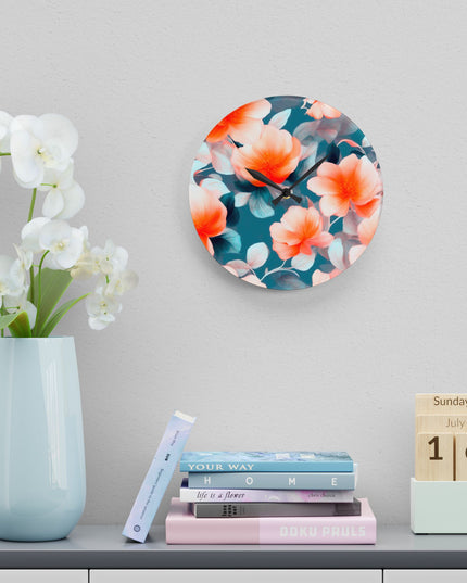 Orange Blossom Floral Bunch Acrylic Wall Clock, Round or Square, 10.75" x 10.75"
