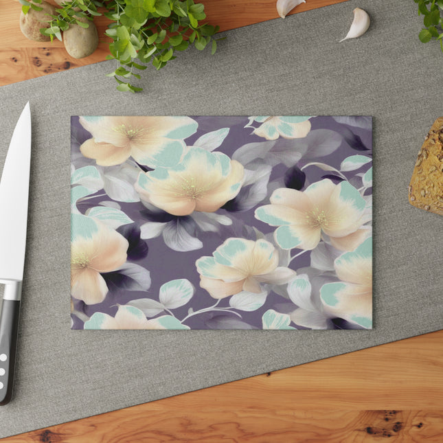 White Blush Floral Bunch Glass Cutting Board, 8" x 11"