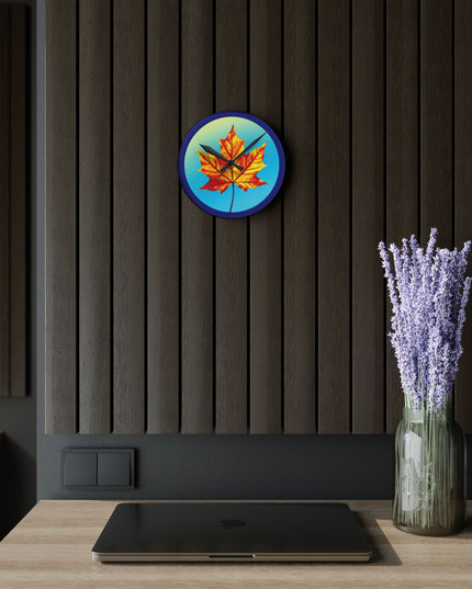 Alpha Maple Leaf Acrylic Round Wall Clock, 8" x 8"