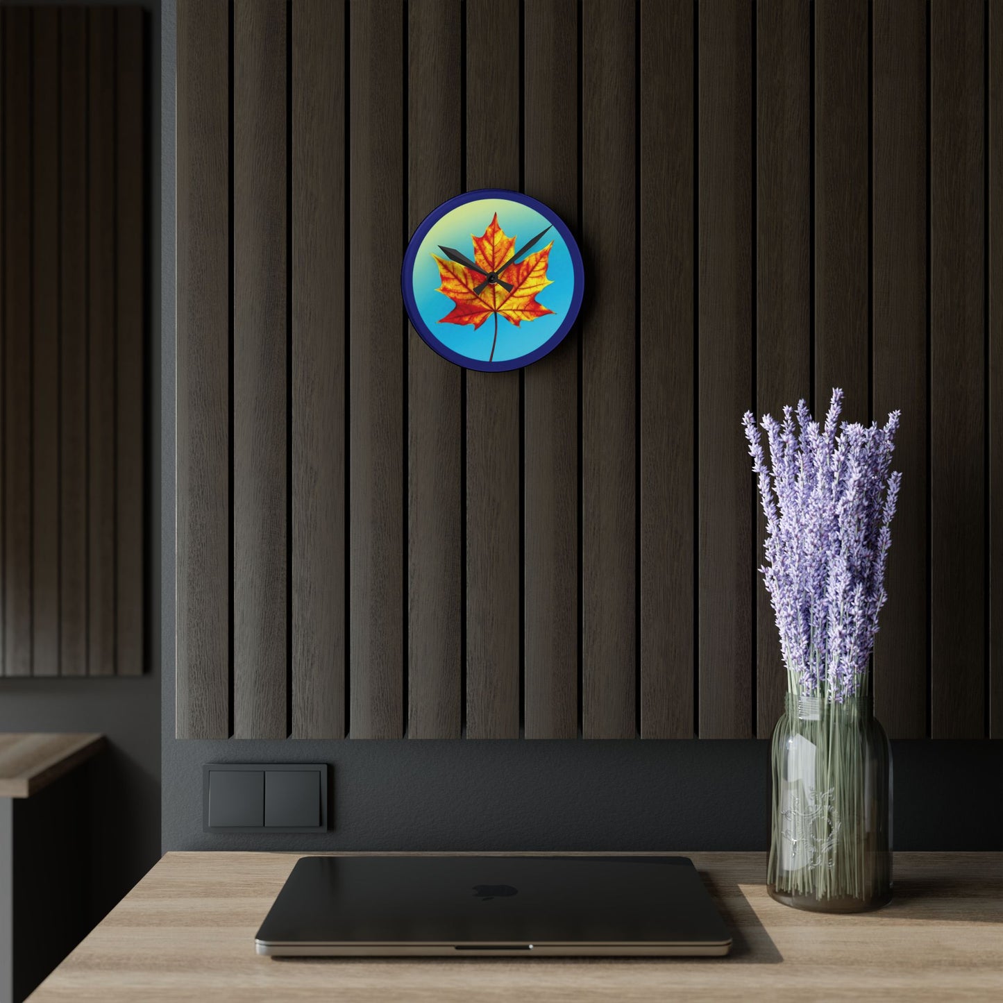 Alpha Maple Leaf Acrylic Round Wall Clock, 8" x 8"