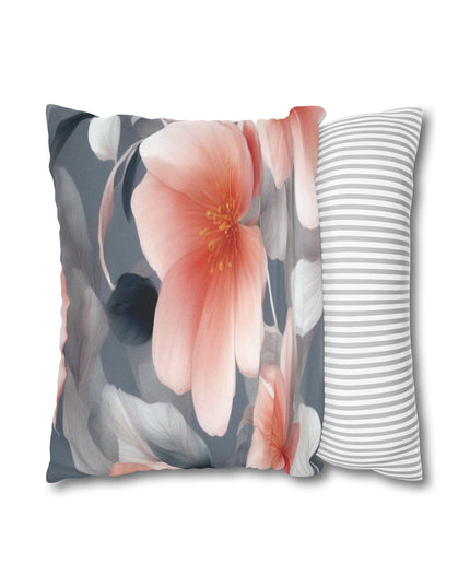 Red Blossom Floral Bunch Spun Polyester Square Pillowcase, 14" x 14"