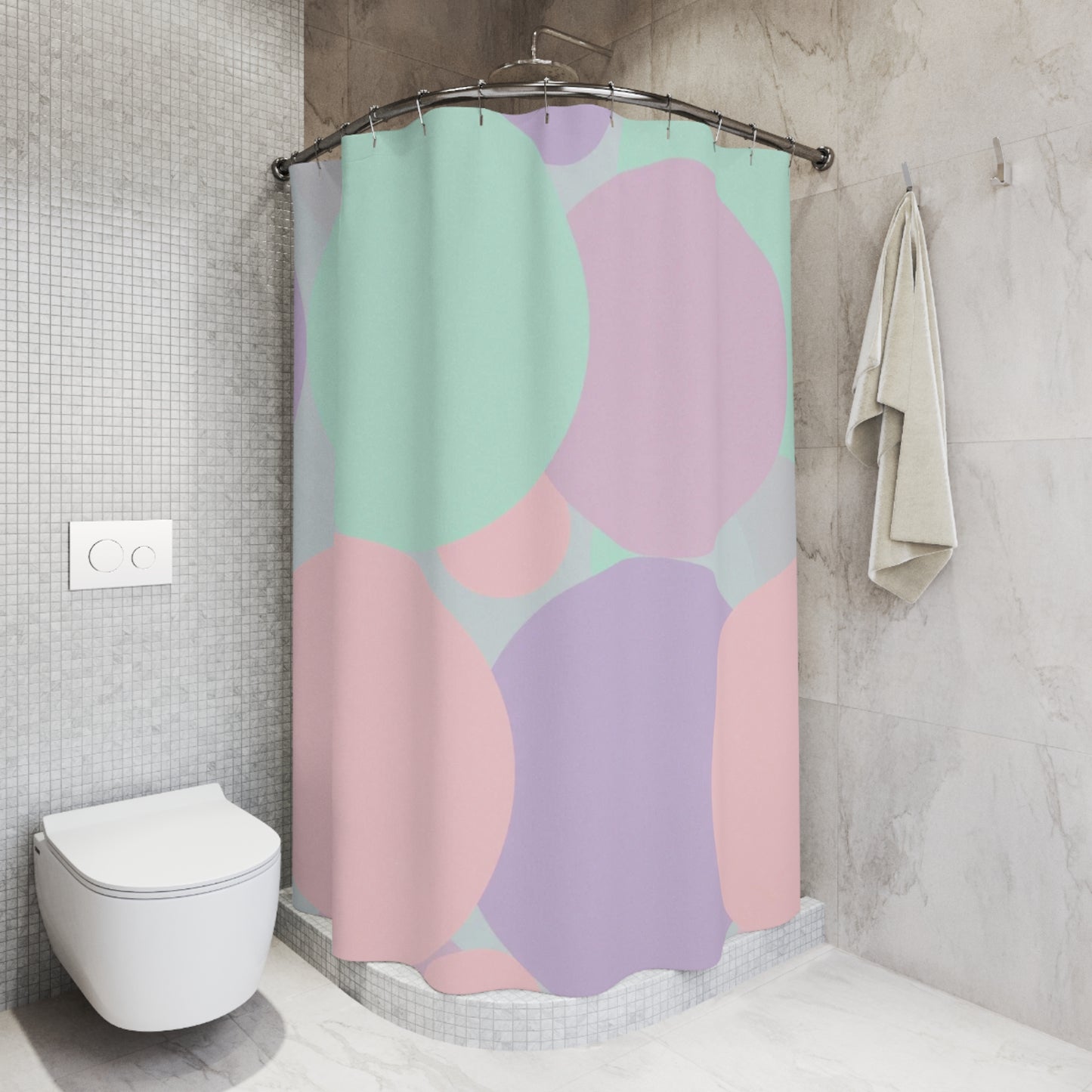 Pastel Peach and Soft Green Patches Shower Curtains, 71" x 74"