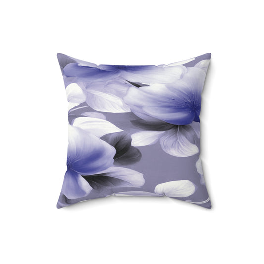 Indigo Blossom Floral Bunch Faux Suede Square Pillow, 16" x 16"