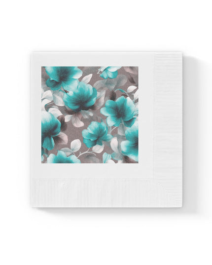 Tif Green Gray Floral Bunch White Coined Napkins, 4.8" x 4.8"