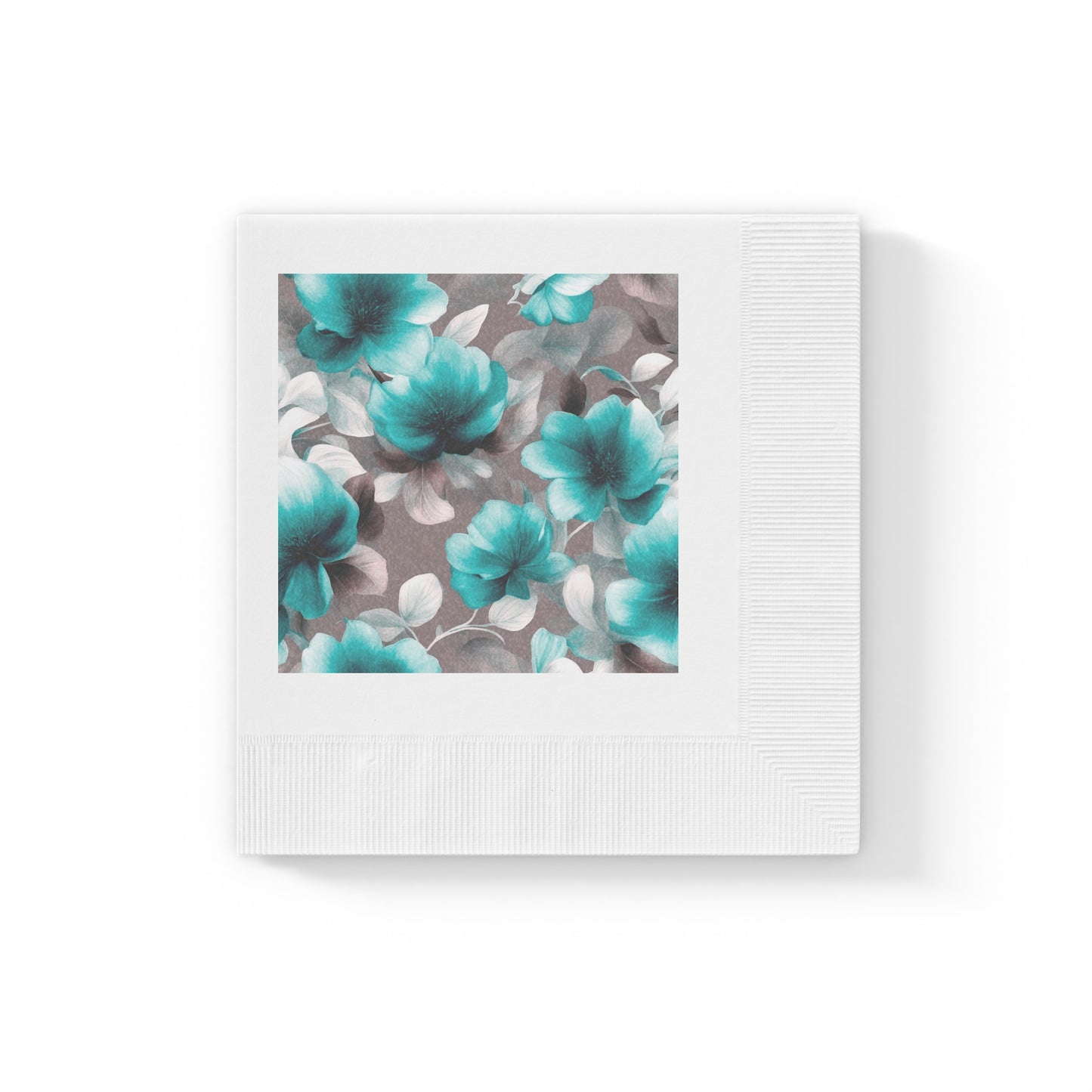Tif Green Gray Floral Bunch White Coined Napkins, 4.8" x 4.8"