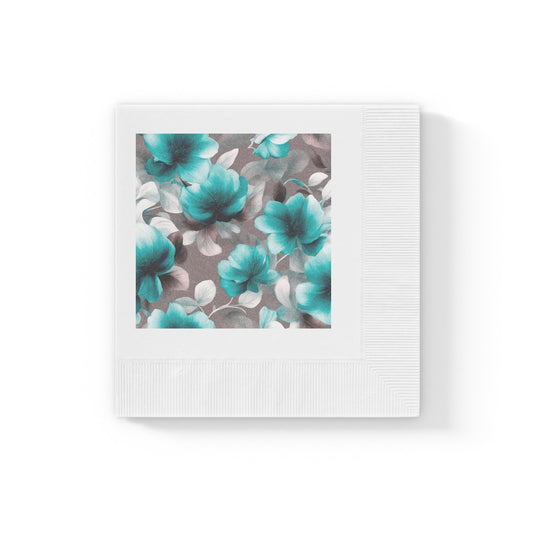 Tif Green Gray Floral Bunch White Coined Napkins, 4.8" x 4.8"
