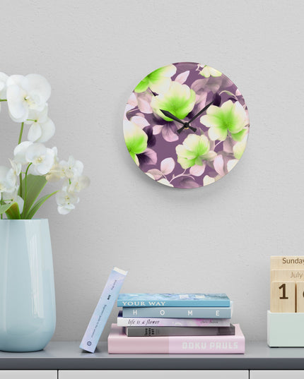 Lime Lavender Floral Bunch Acrylic Wall Clock, Round or Square, 10.75" x 10.75"